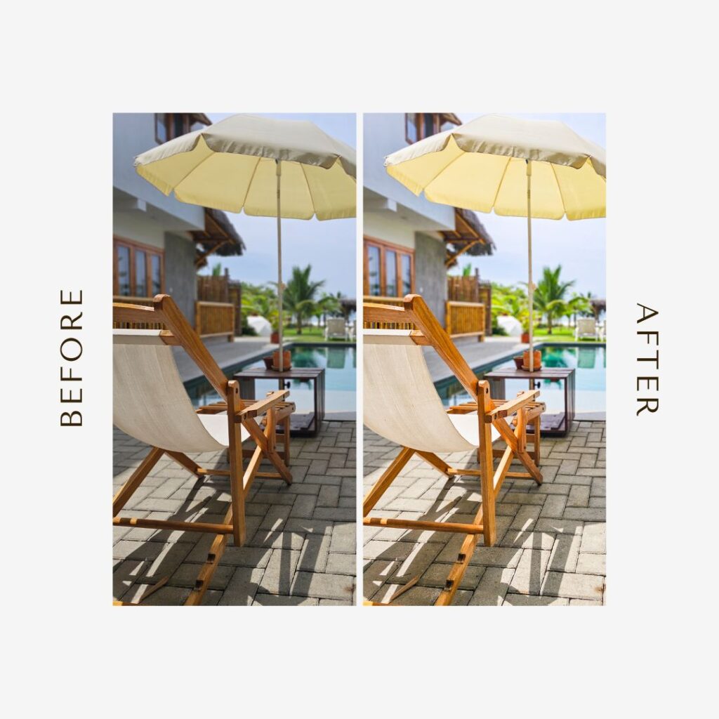 Lightroom presets designed for vacation rental photography! Perfect for interiors, exteriors, and detail shots, these presets help you take professional-quality photos that boost bookings, attract more guests, and make your vacation home stand out.