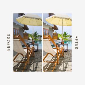 Lightroom presets designed for vacation rental photography! Perfect for interiors, exteriors, and detail shots, these presets help you take professional-quality photos that boost bookings, attract more guests, and make your vacation home stand out.